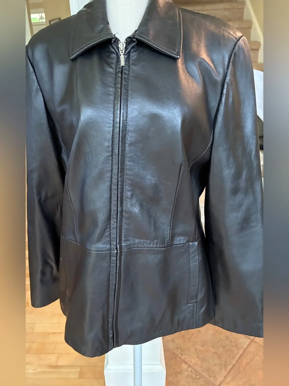croft & barrow Women's Black Leather Zip Jacket